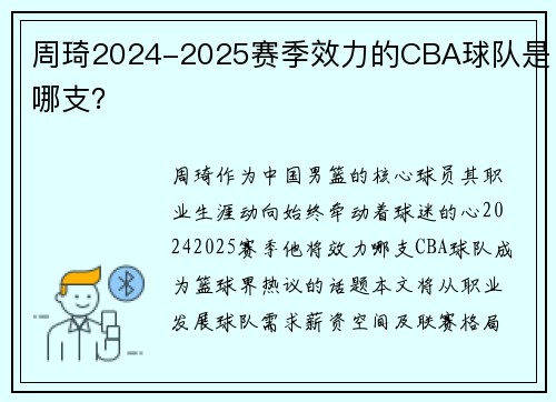 周琦2024-2025赛季效力的CBA球队是哪支？